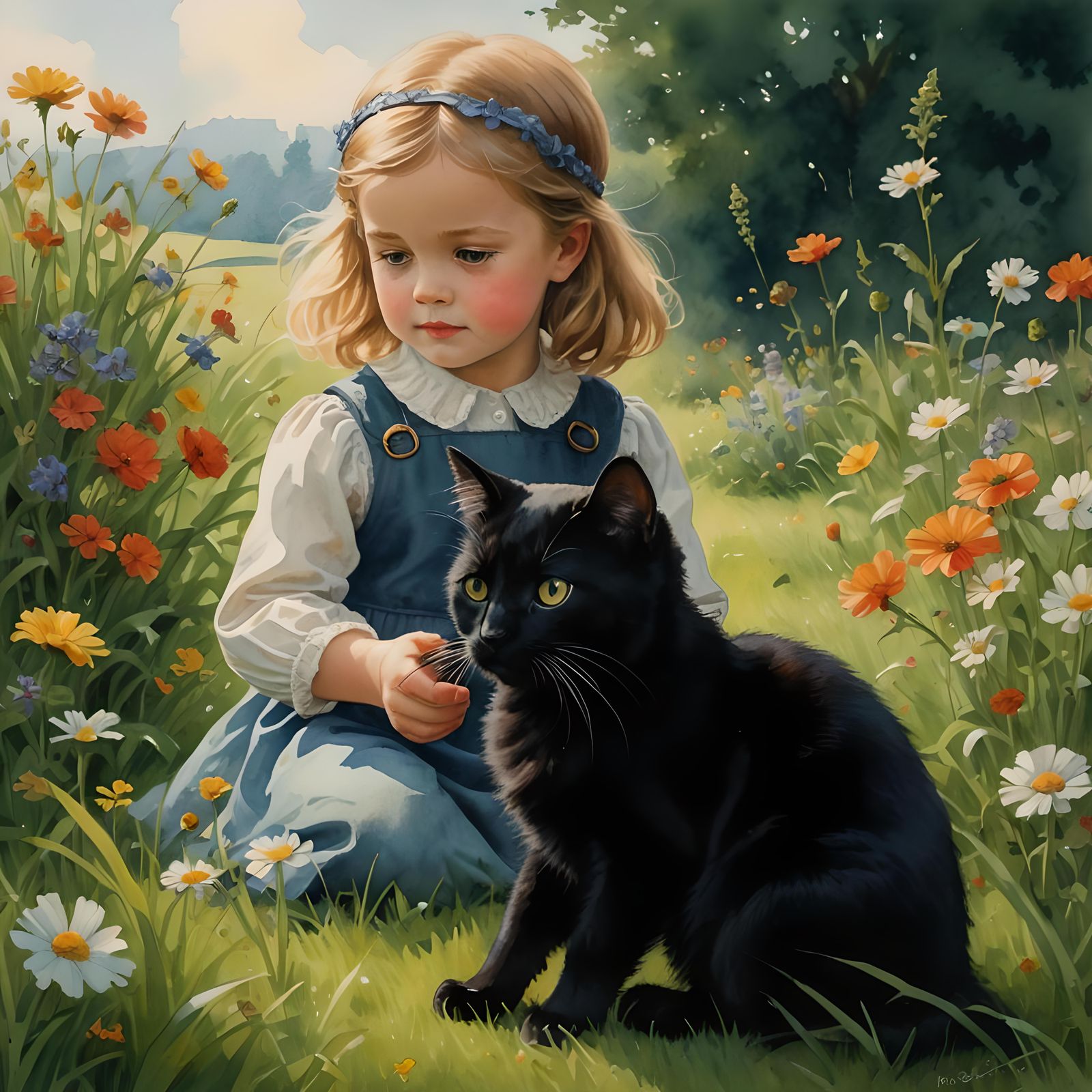 Little girl and her cat