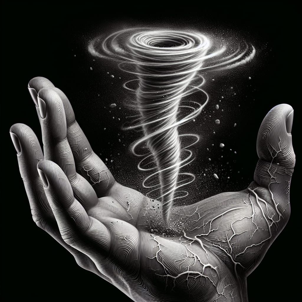  A hand holding a mini spinning tornado   by @Nodrog