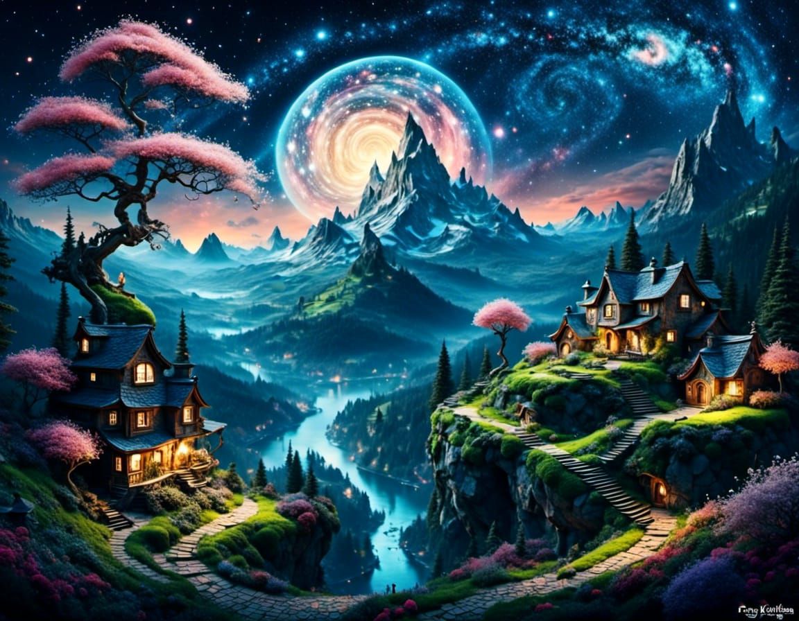 fairy mountain landscape by night  <lora:Fairy night:1.0> 