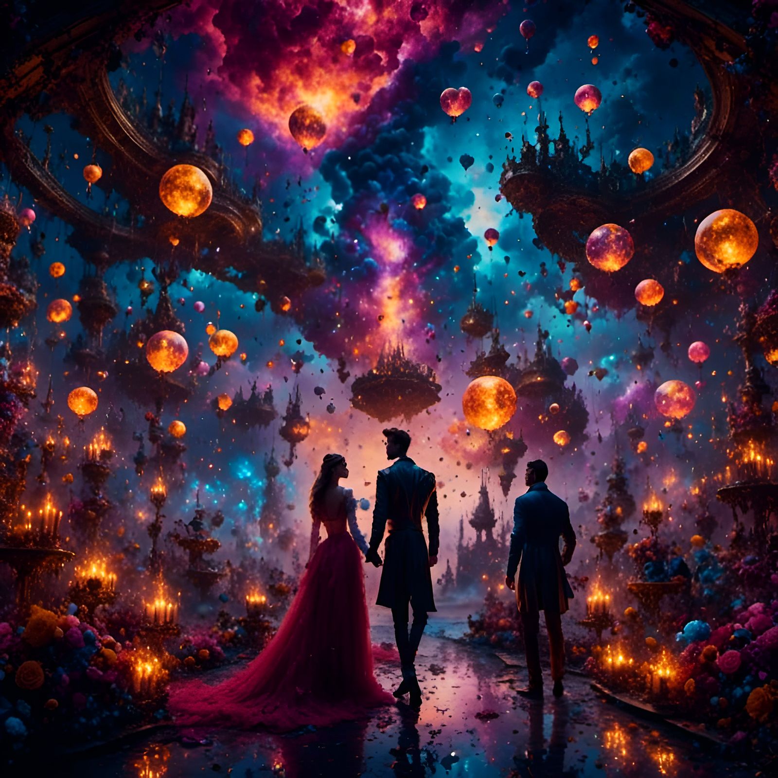 Romantic Couple Embracing in a Detailed Digital Painting