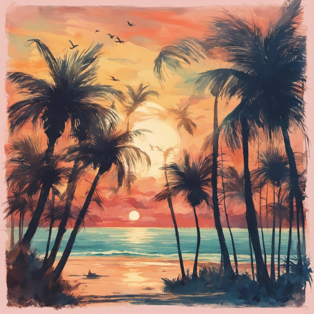 Simple Orange tropical sunset painting - Step by step 