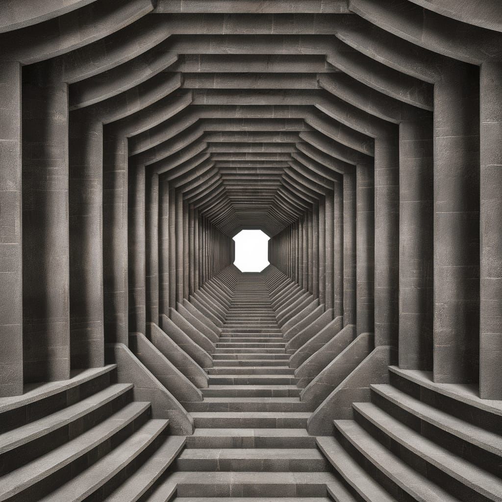 Illusion featuring a seemingly endless staircase that appears to converge at a single point in the distance.