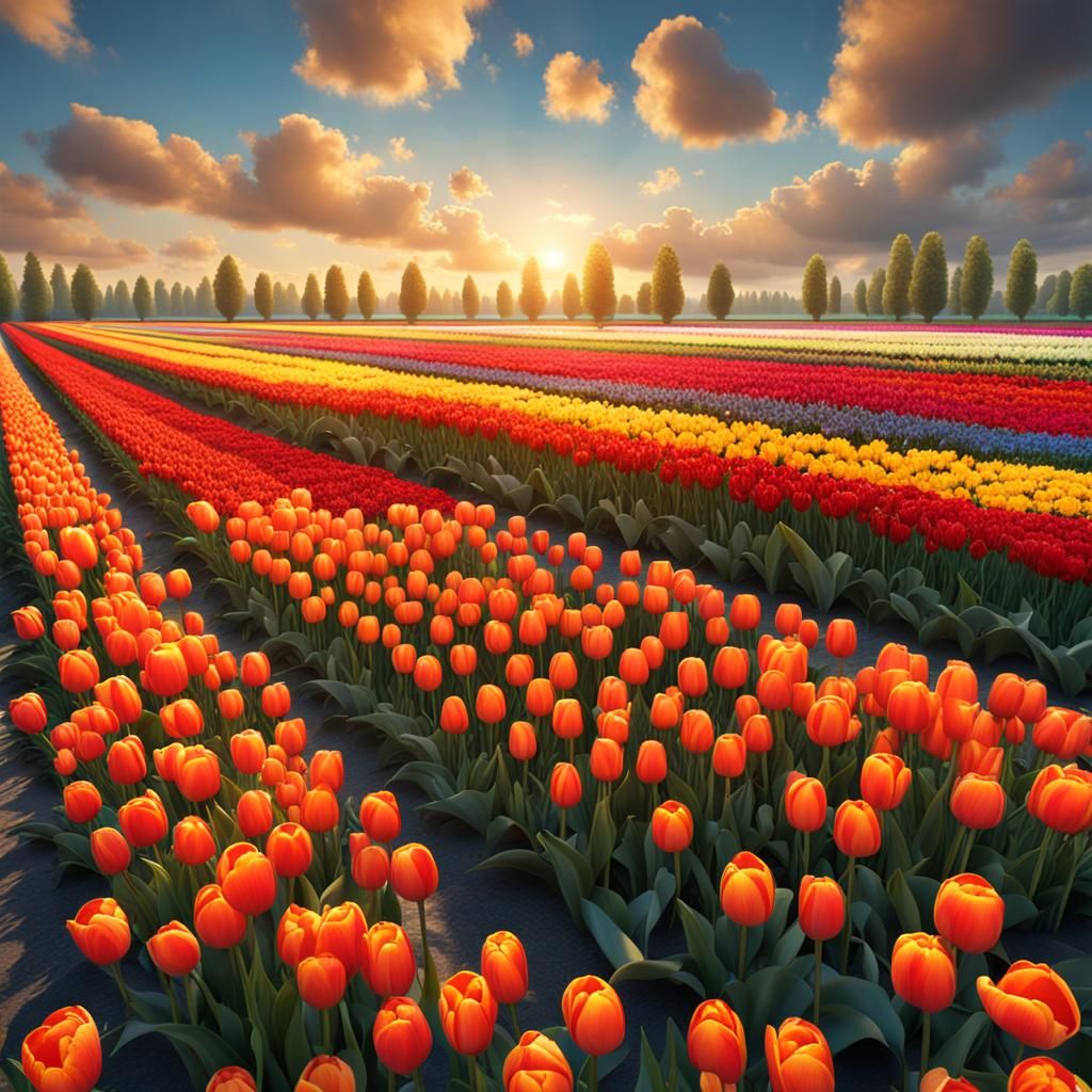 A beautiful field of tulips like in Holland and they are lin...