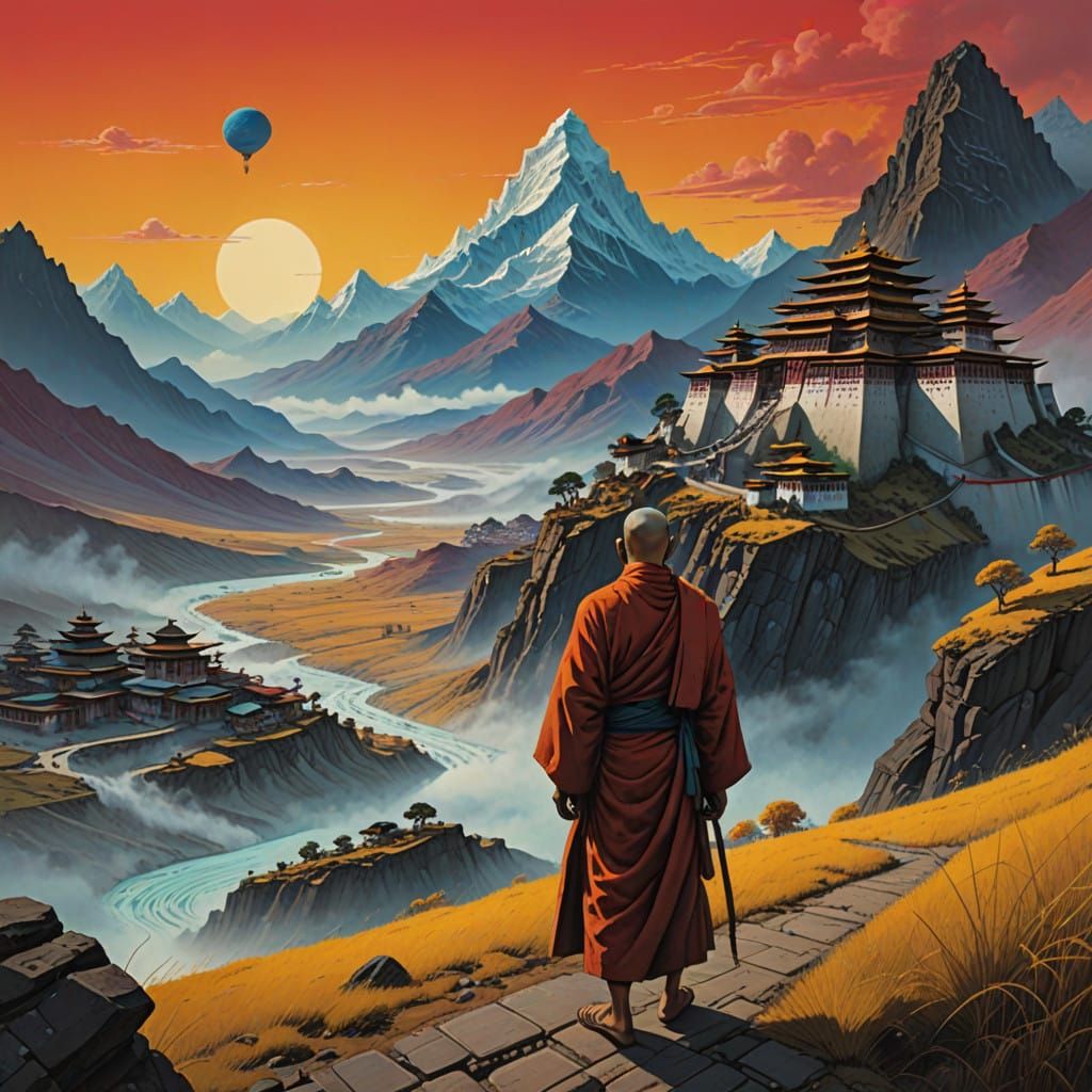Himalayan Odyssey: A Buddhist Monk in Serene Harmony
