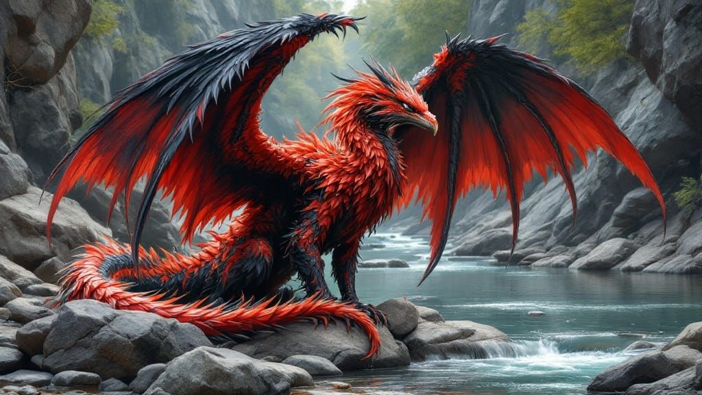 Phoenix Dragon by the River  by @Talon