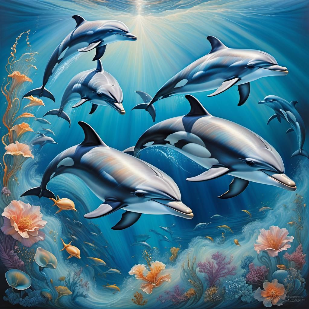 dolphins under water scene