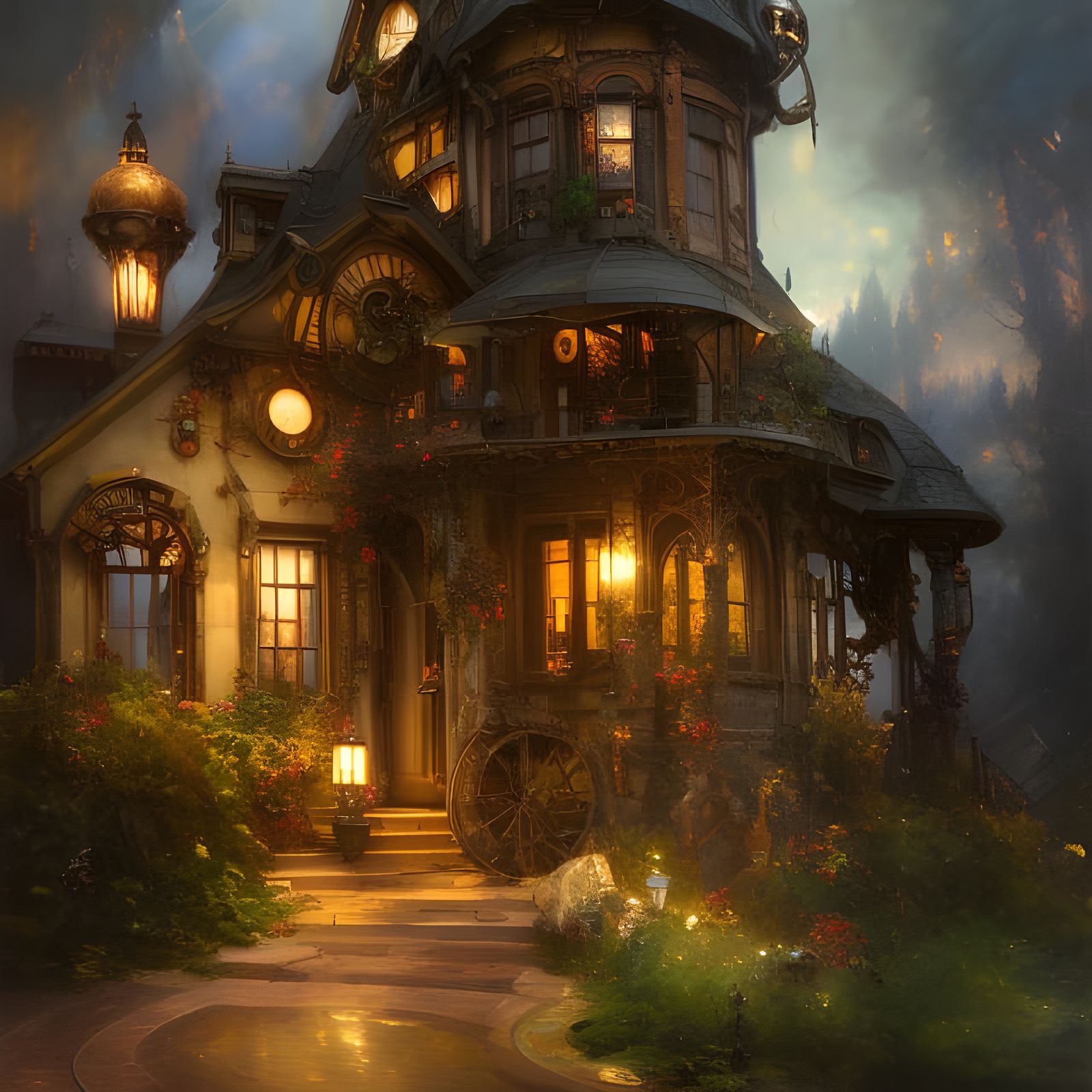 Steampunk Cottage - AI Generated Artwork - NightCafe Creator