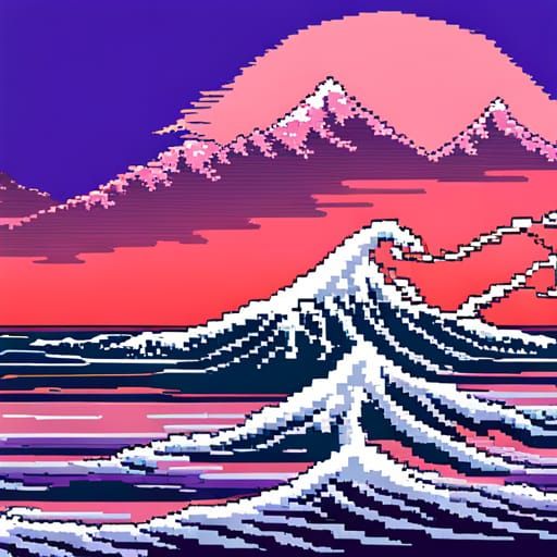 Pixel art great wave inspired   by @Ice princess Mae