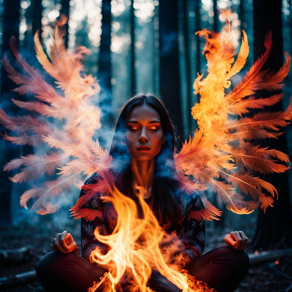 Mystical Garuda in Double Exposure at Night