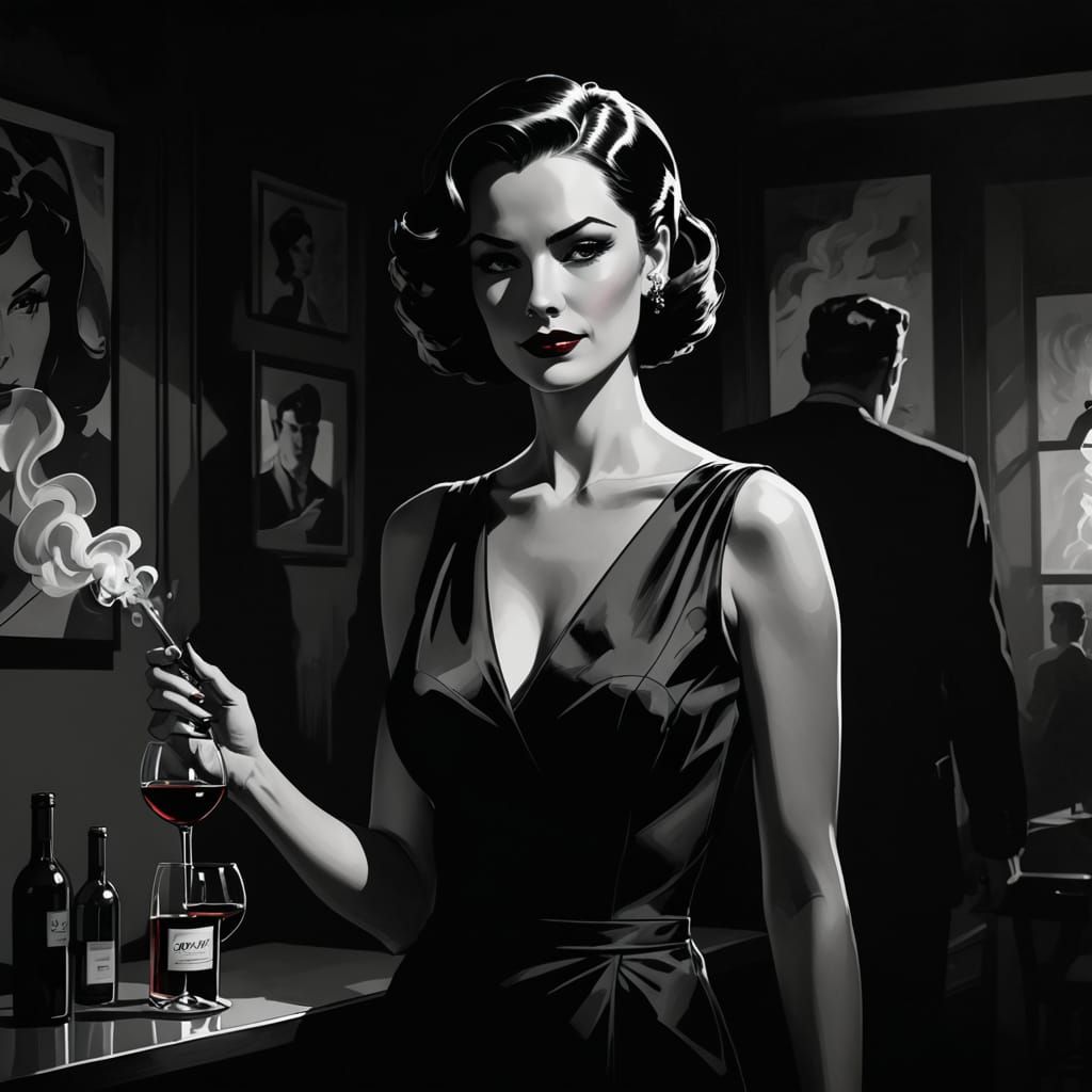Striking Portrait of a Woman in the Style of Noir Comics