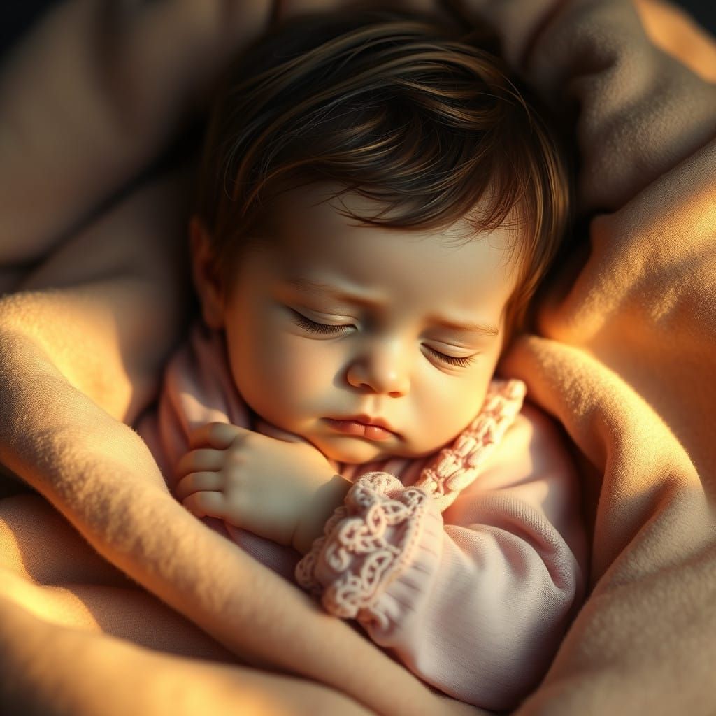 Serene Newborn Baby Girl in Whimsical Fantasy Scene
