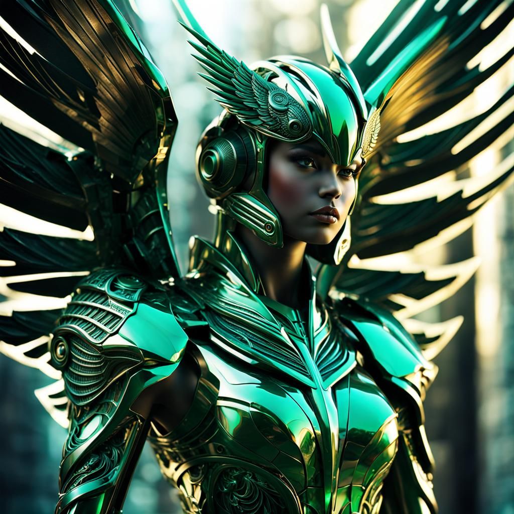 Cybernetic Angel With Metallic Wings - AI Generated Artwork - NightCafe ...