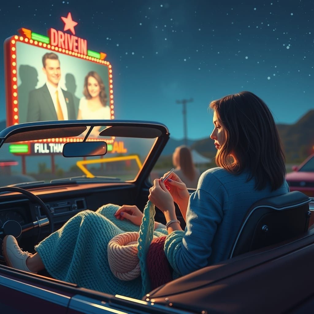 watching b-movies at a Drive-In and crocheting