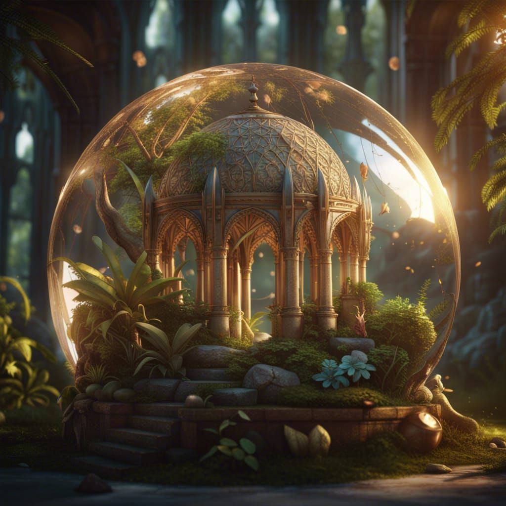 elven Temple crystal glass sphere  by @Sagorika11adhikari