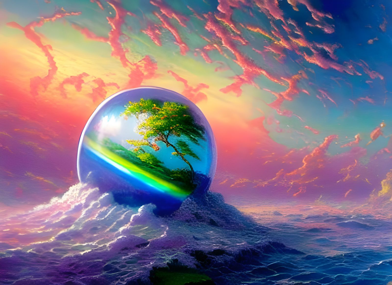 Translucent Beach Sphere carried by the Ocean Waves