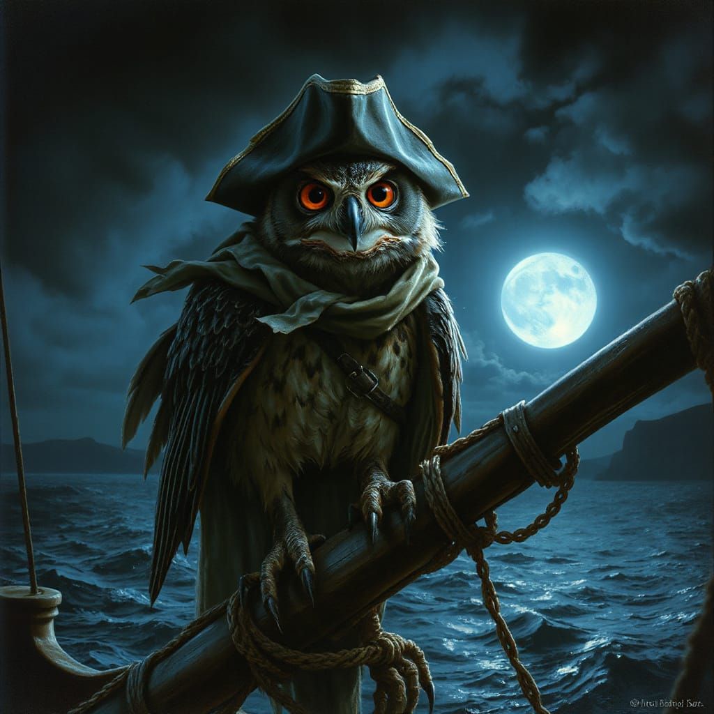 Vampire Pirate Owl Scouting for Prey