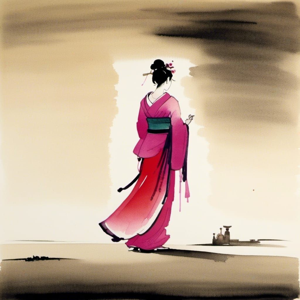 <lora:Rainbow Watercolour:1.0> Beautiful geisha 