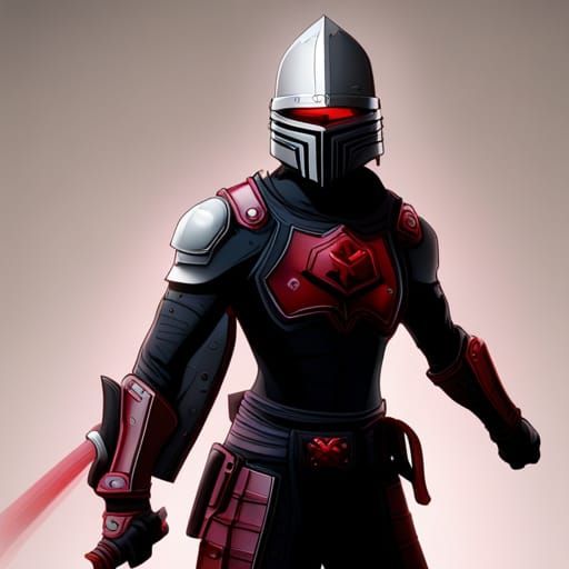 Cavaleiro, homem, forte,com um capacete, olhos vermelhos  ,s...