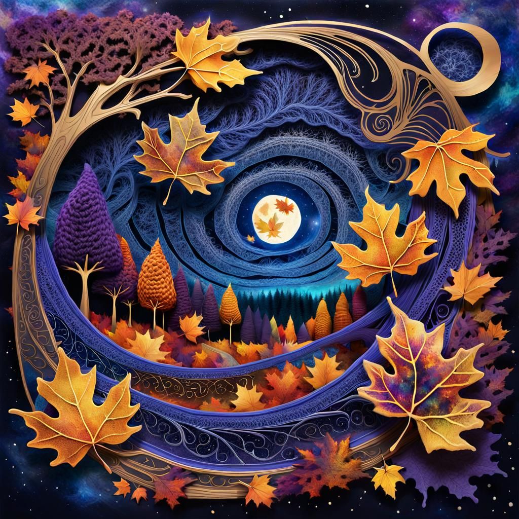 Golden Autumn Night in Hyperrealist Collage