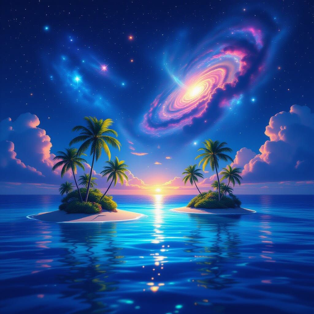 Floating Islands in Cosmic Nebula, Cinematic Photo Style