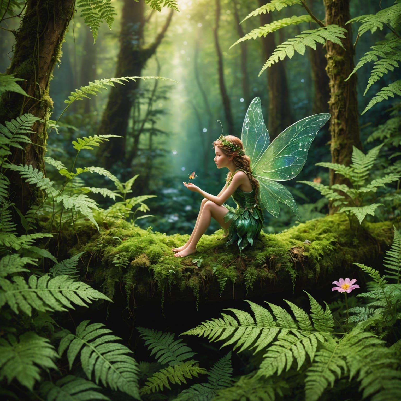 Enchanting Fairy on Leaf in Magical Forest