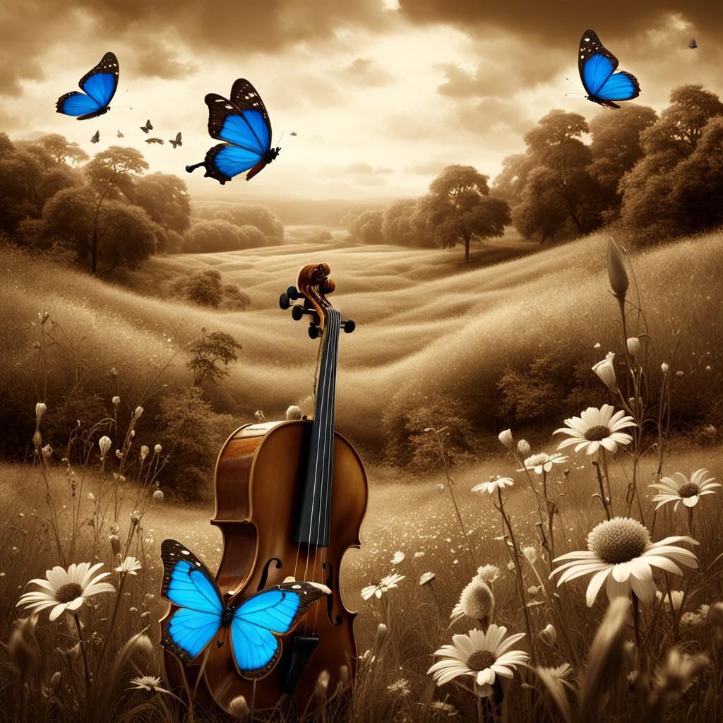 ((pequeñas gotas de rocío dorado)) ((sepia)) con un violín (...