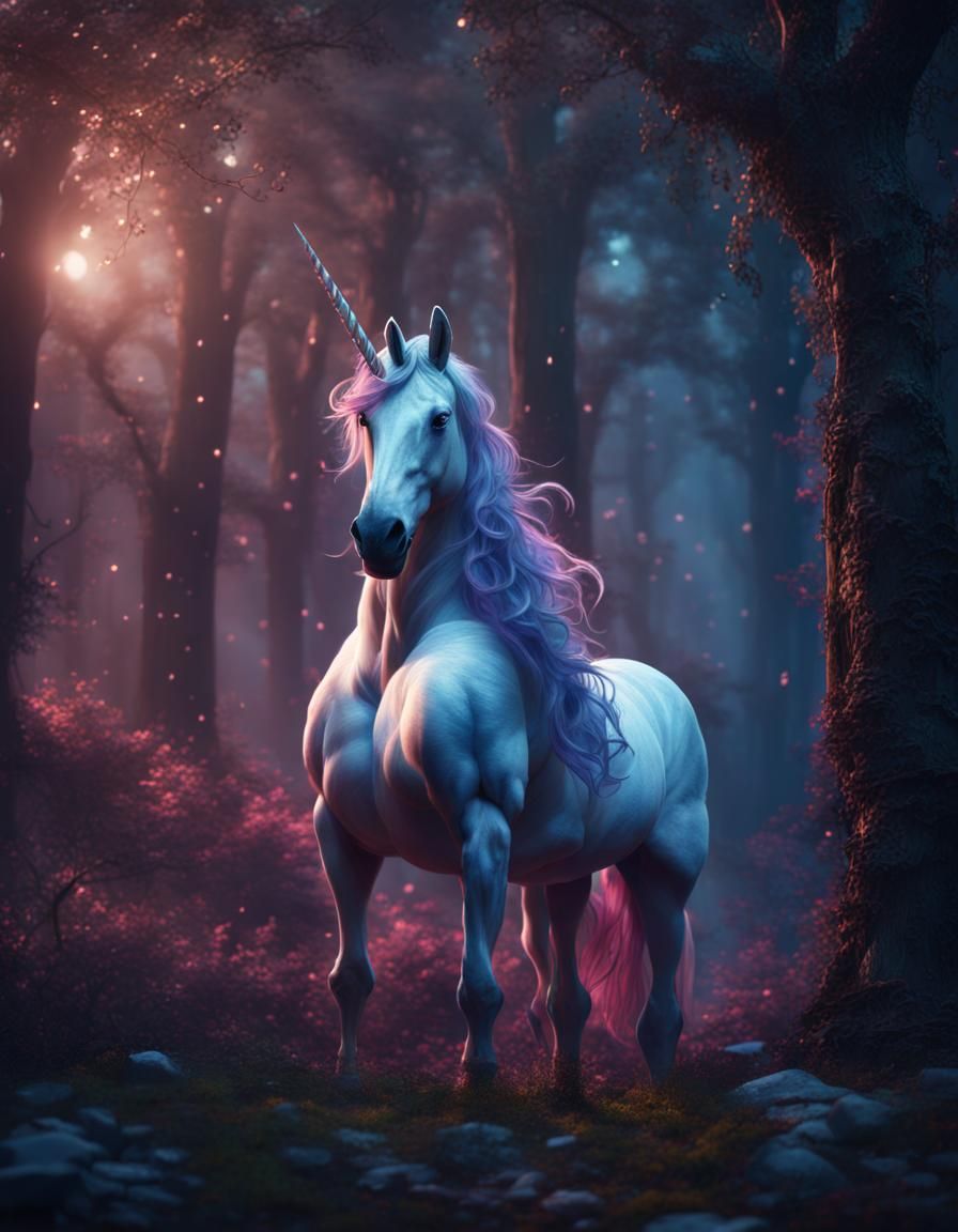 unicorn in the night magic forest - AI Generated Artwork - NightCafe ...