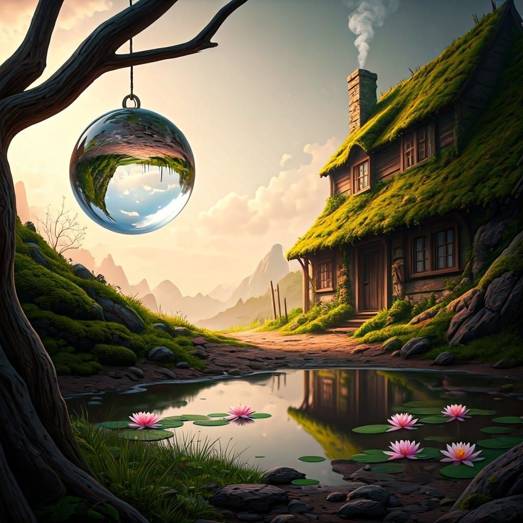 Mystical Forest Scene in Whimsical Surrealist Style