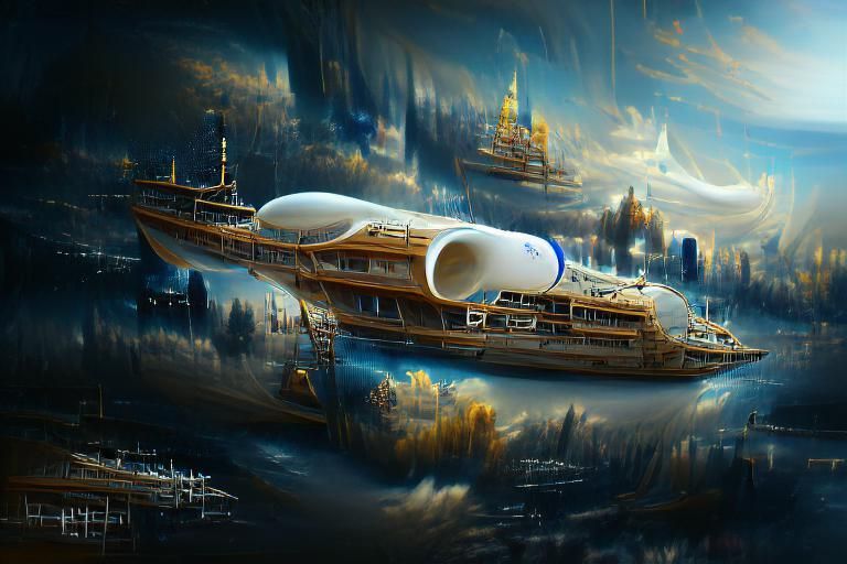 Futuristic Royal Clipper Spaceship Floating in Deep Space