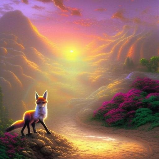 Desert sunrise with a fox spirit