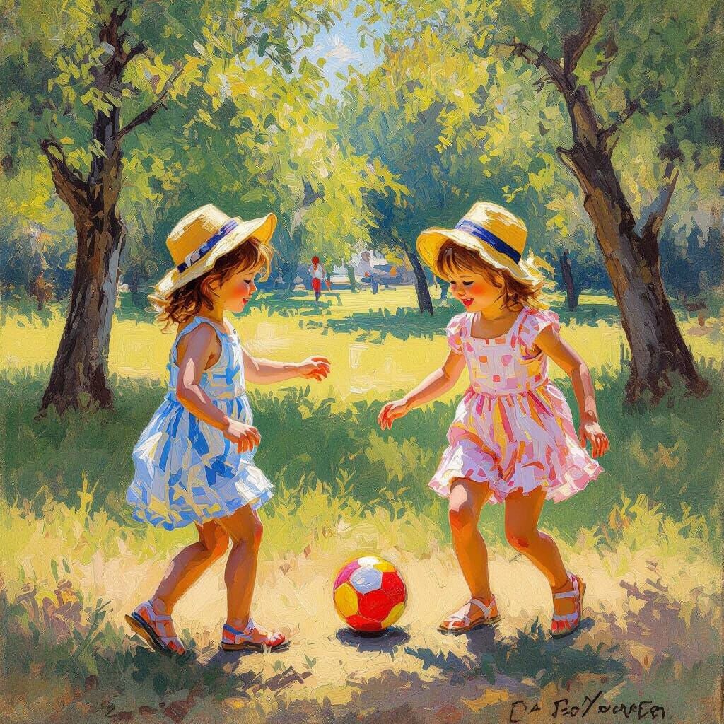 Children Playing Ball in Sunny Impressionist Style