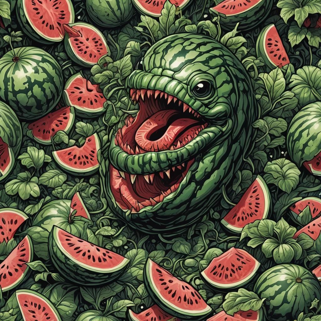 a worm eating its way out of a watermelon