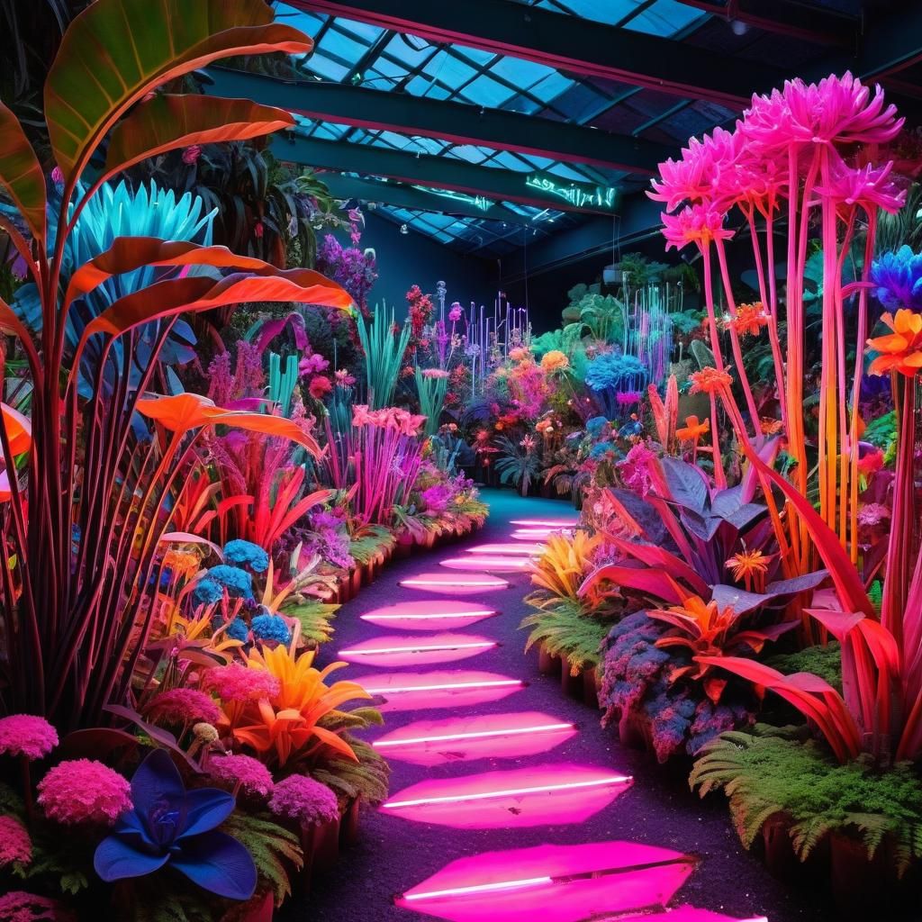 a botanical garden made up entirely of colorful neon plants and flowers  by @Lavender Days