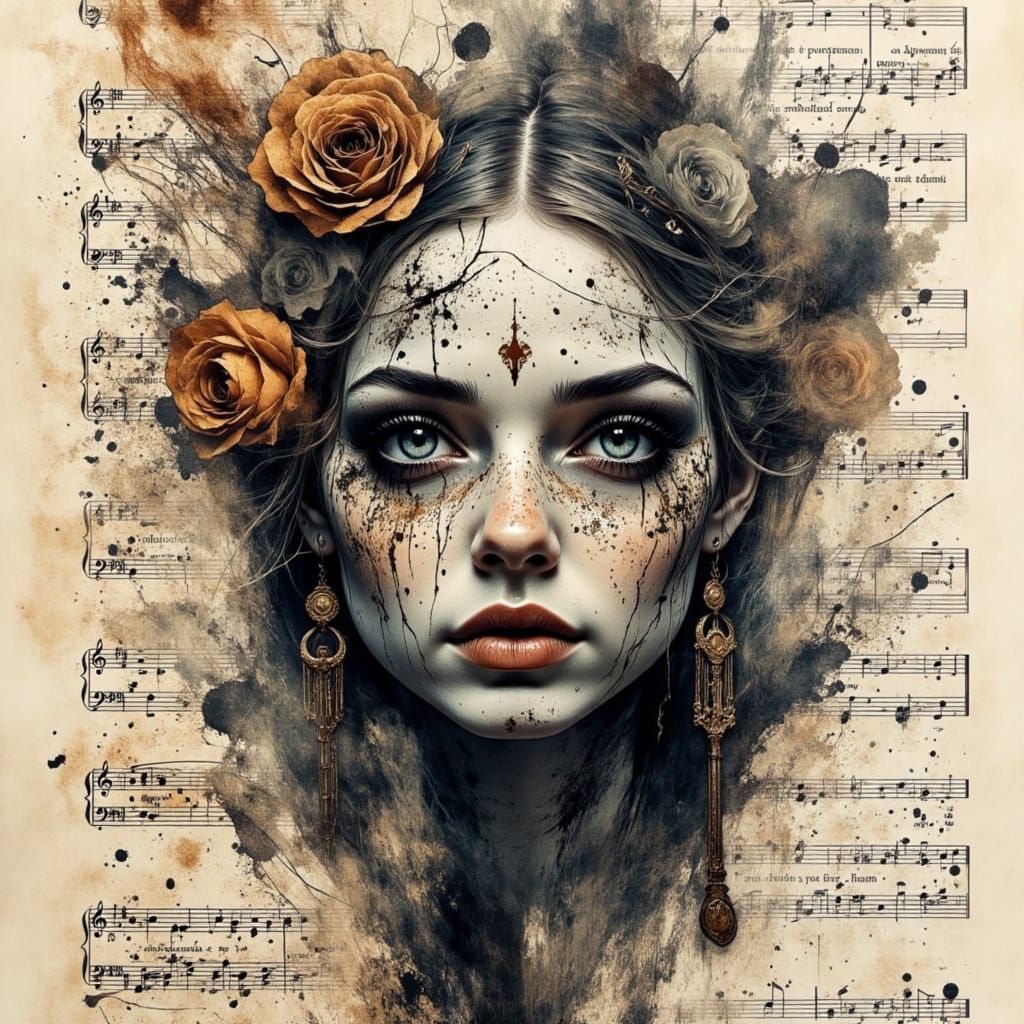 Surreal Steampunk Keys and Locks on Sheet Music