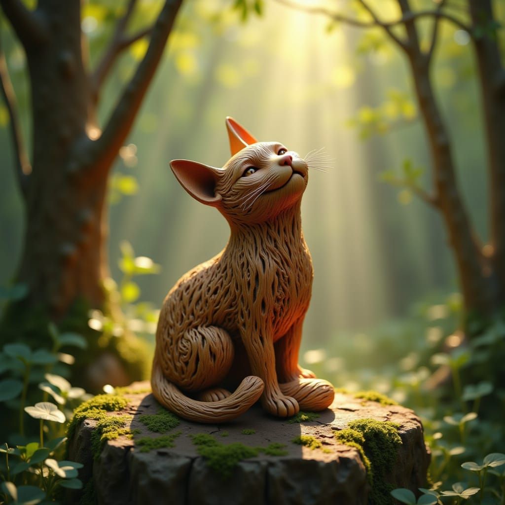 cat made of wood <lora:The Wood of Red:1.0>