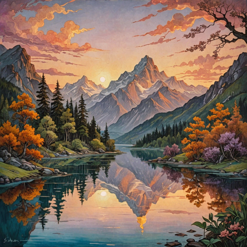Landscape at sunset 