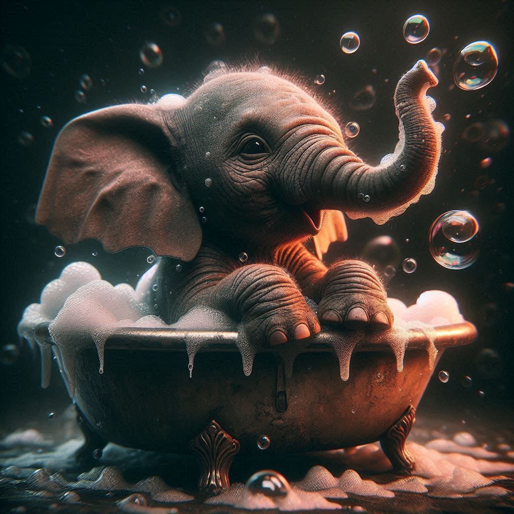 Baby Elephant Taking a Bath
