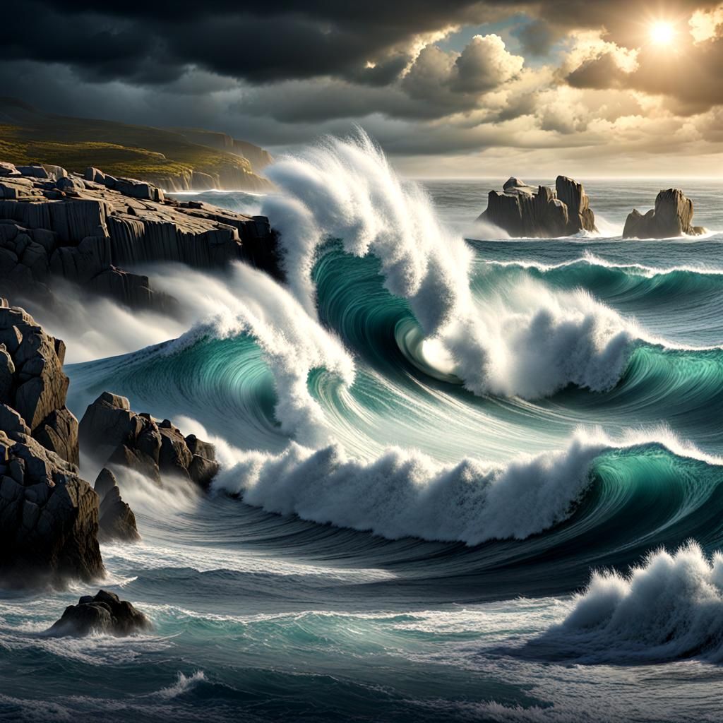 Big ocean waves crashing