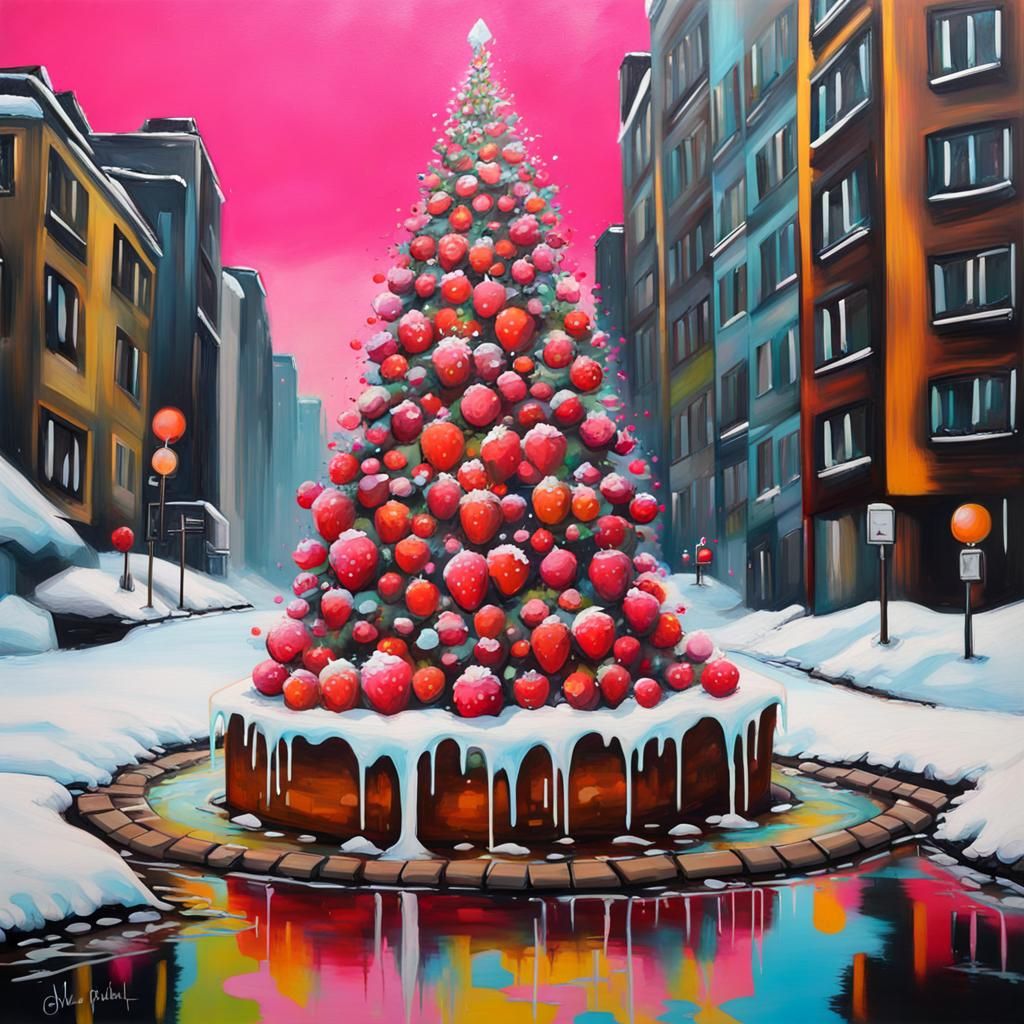 Weihnachtsbaum mit Erdbeeren und Sahne - AI Generated Artwork ...