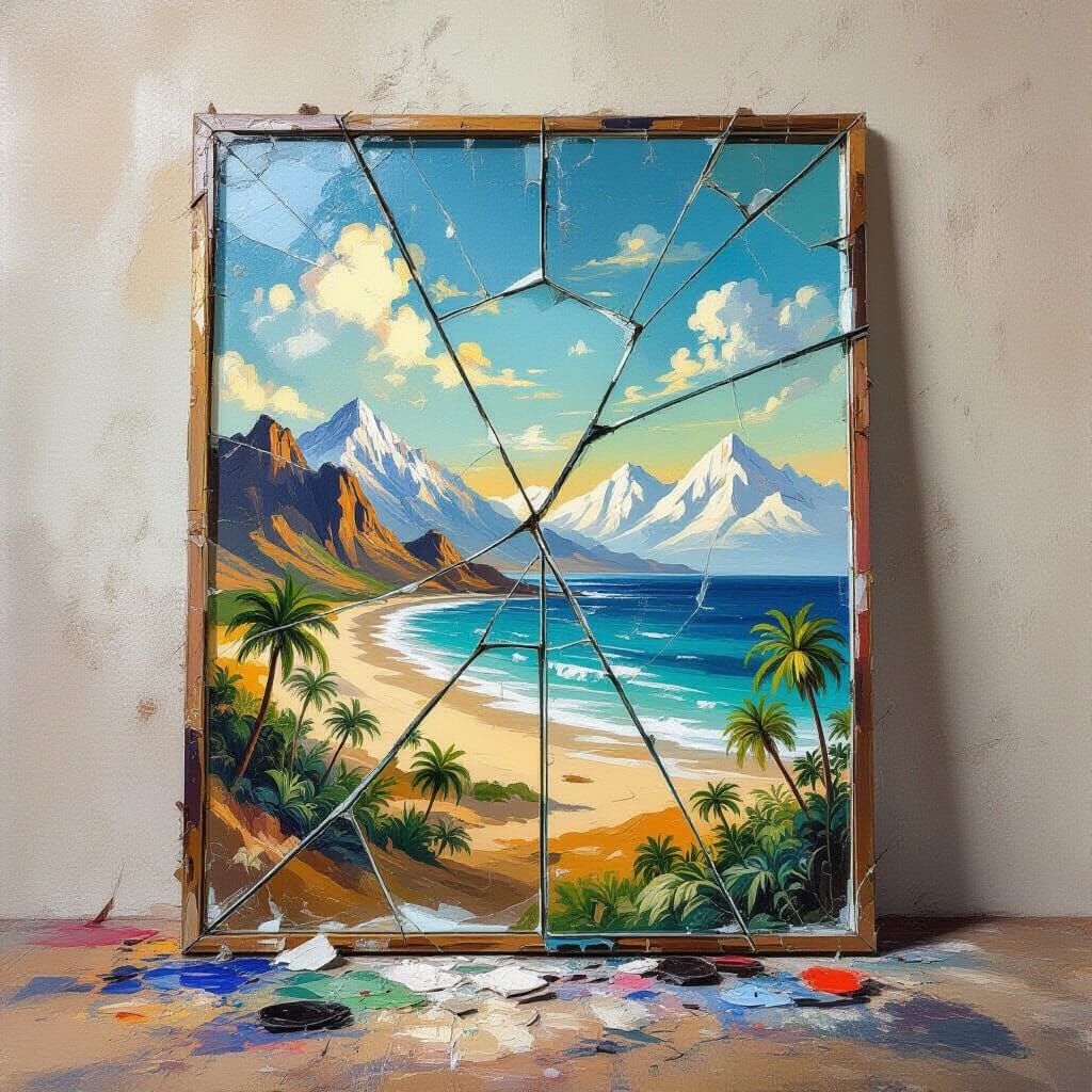 Cracked Mirror Reveals Diverse World Landscapes in Painterly...