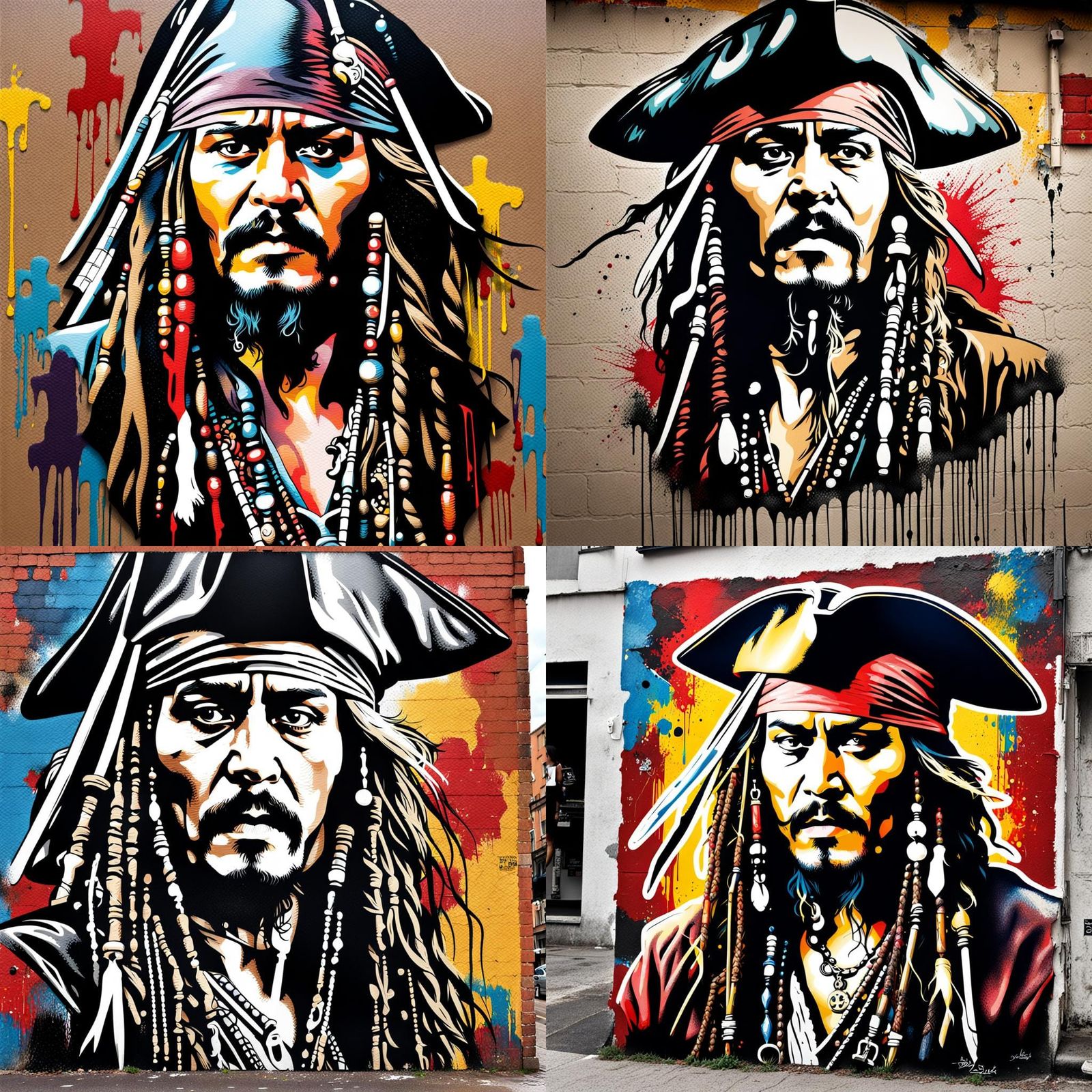 Johnny Depp as Captain Jack Sparrow intricately detailed street art ...