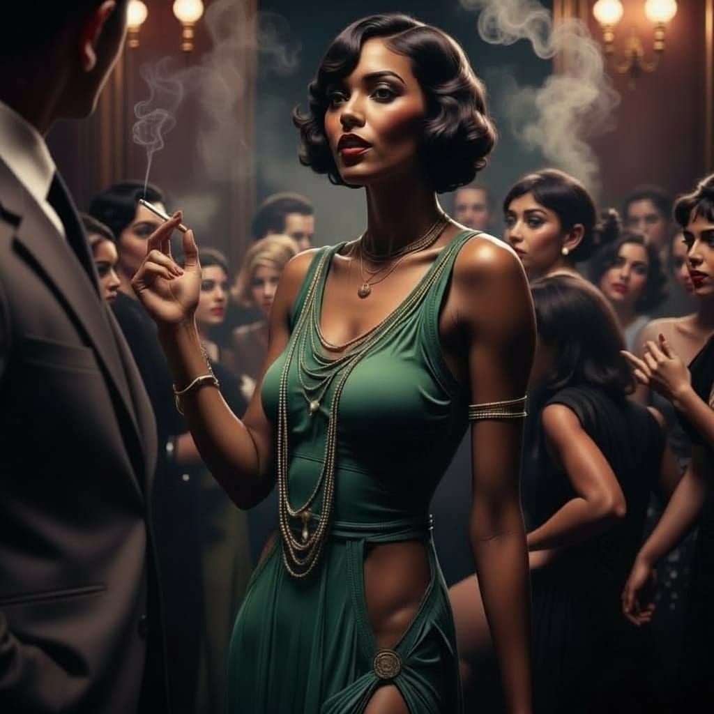 Singer in 1920s Speakeasy, Cinematic Style