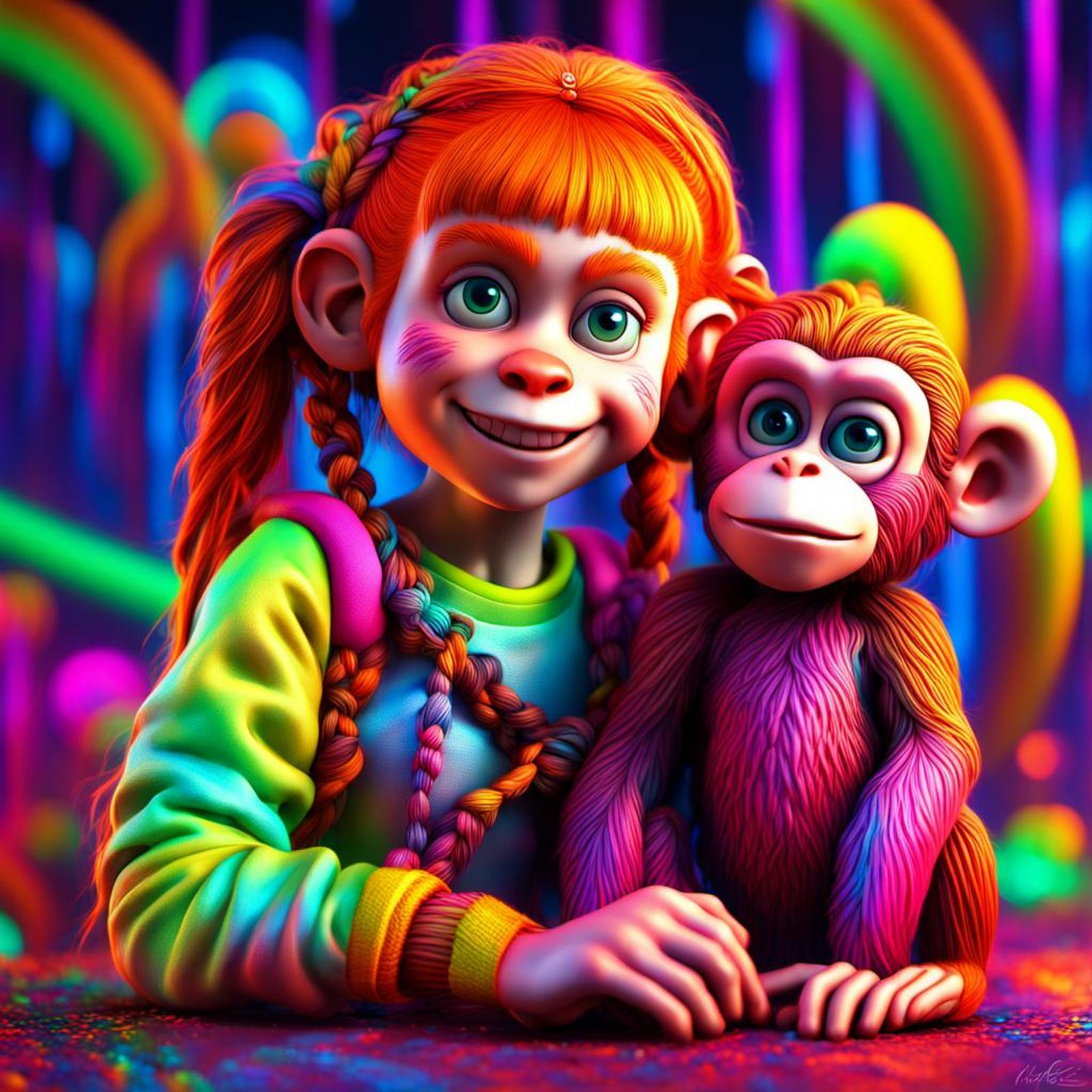 Pippi Longstocking and her pet monkey mr.nillson - AI Generated Artwork ...