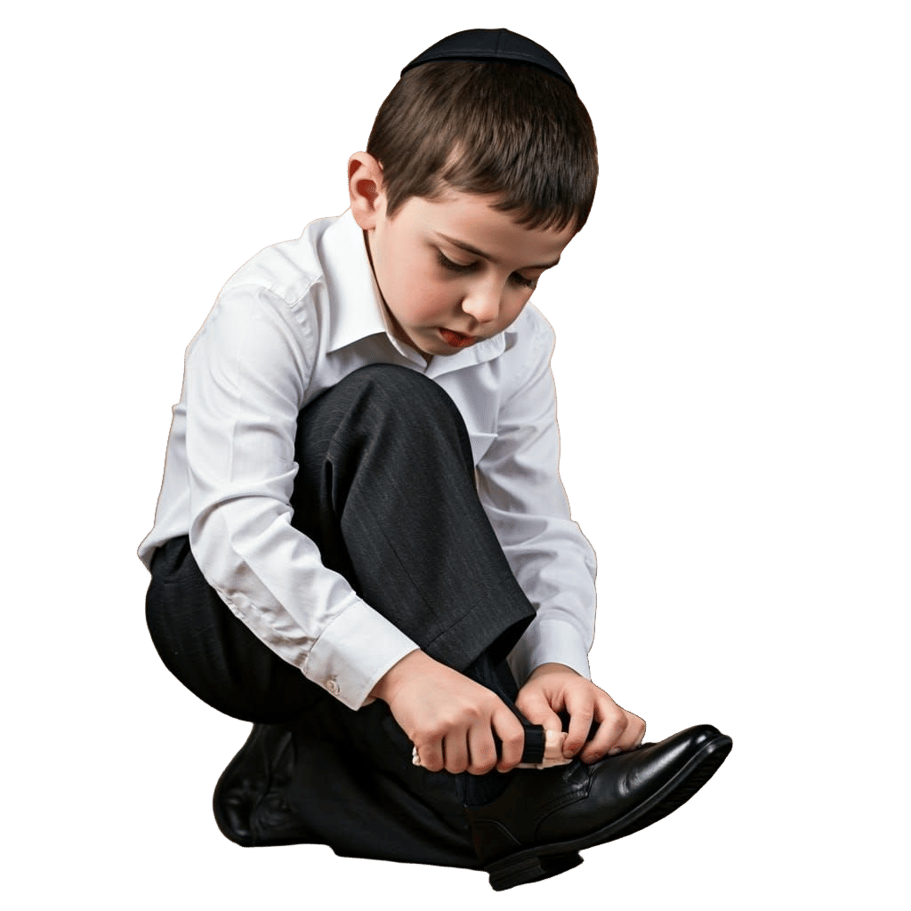 Orthodox Jewish Boy Prepares for Shabbat in Simple Attire