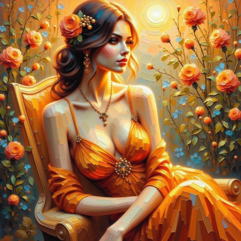 Ethereal Model in Art Nouveau Impasto Painting