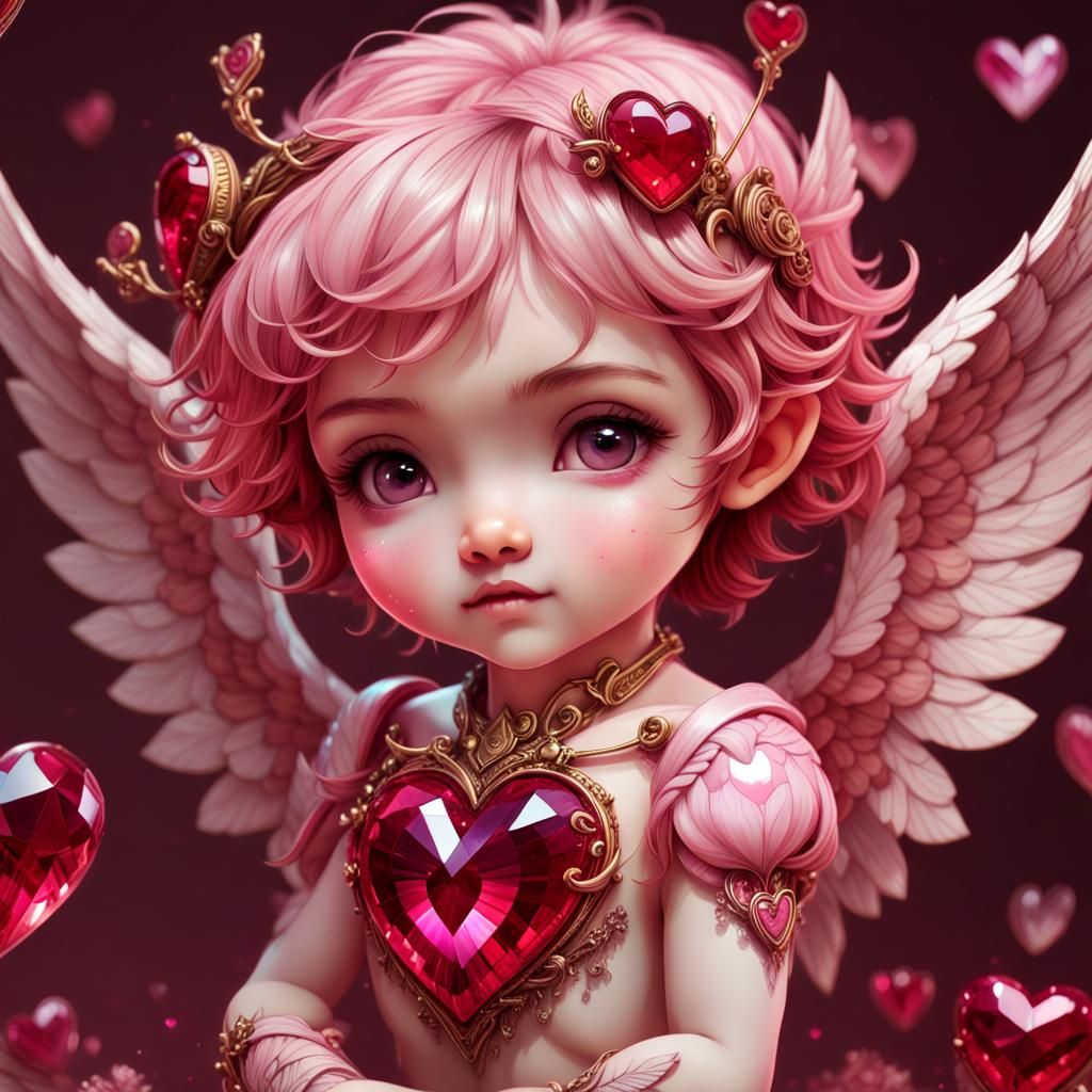 Cute adorable chibified Pink and Red Cupid, shiny detailed sharp ...