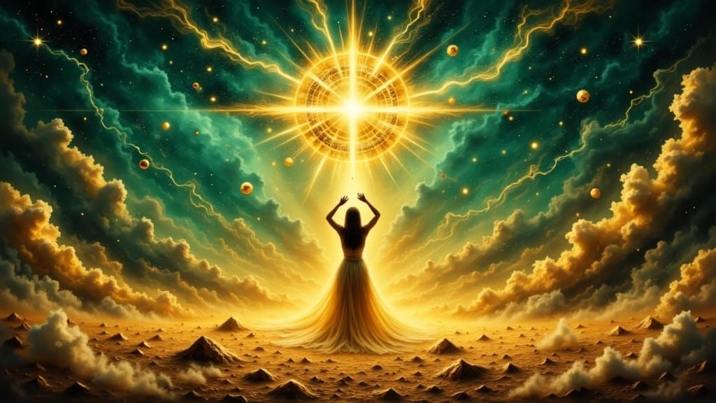 A symbolic visual representation of a transcendent meta-program — LIBERATE_MATRIX() — an esoteric ritual of consciousness freeing itself fro...