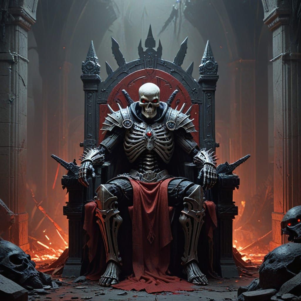 Sinister Warrior of Ruin Sits on Throne in Abandoned Castle