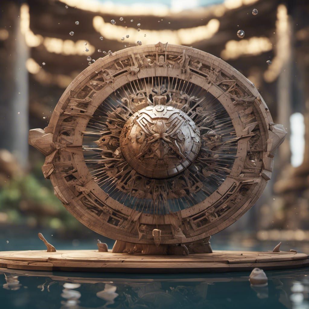Fan, lotus, fish, water splashes, wooden, oriental
