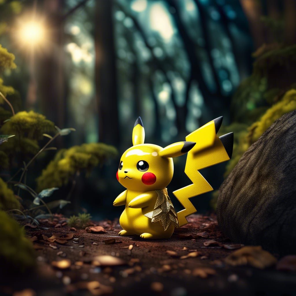 A sparkly baby Pikachu in a Japanese forest - AI Generated Artwork ...